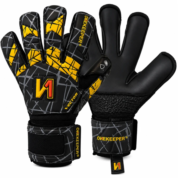 Rękawice bramkarskie Onekeeper Evolution Black Gold Vector – widok z przodu